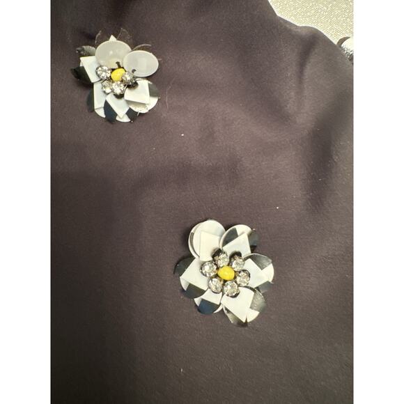 Lauren Conrad Women's Large Blouse Shirt Cream Black Sequin Flowers - Picture 7 of 7